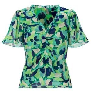 Cabi Womens Trixie Top Blouse Size Medium Blue Green Floral 6087